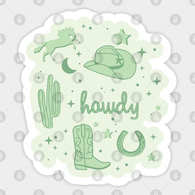 Pastel Cowboy Hat and Boot Pattern Light Green Cowgirl Aesthetic Sticker by YourGoods